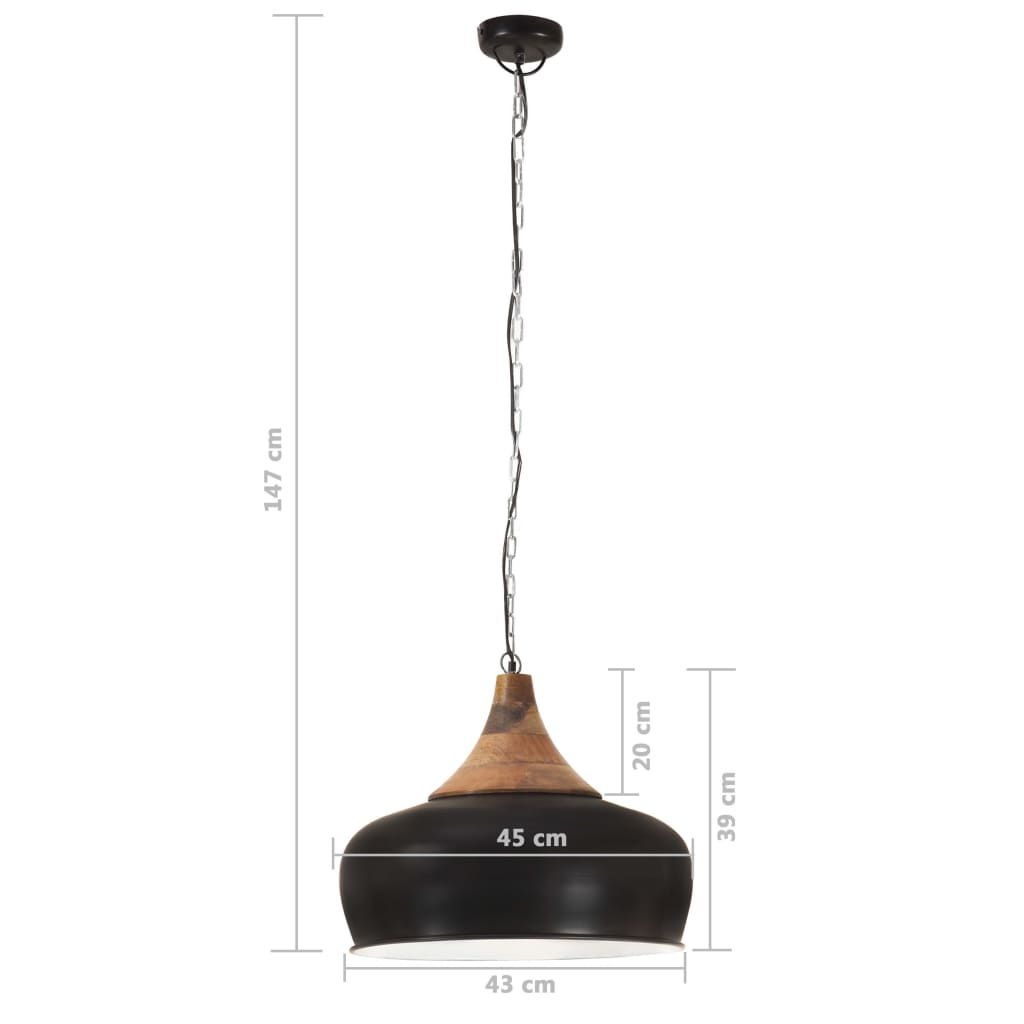 vidaXL Lampă suspendată industrială negru, 45 cm, lemn masiv&fier, E27