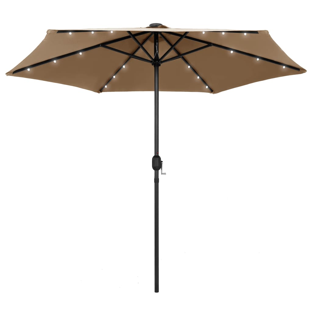 vidaXL Umbrelă de soare cu LED și stâlp aluminiu, gri taupe, 270 cm
