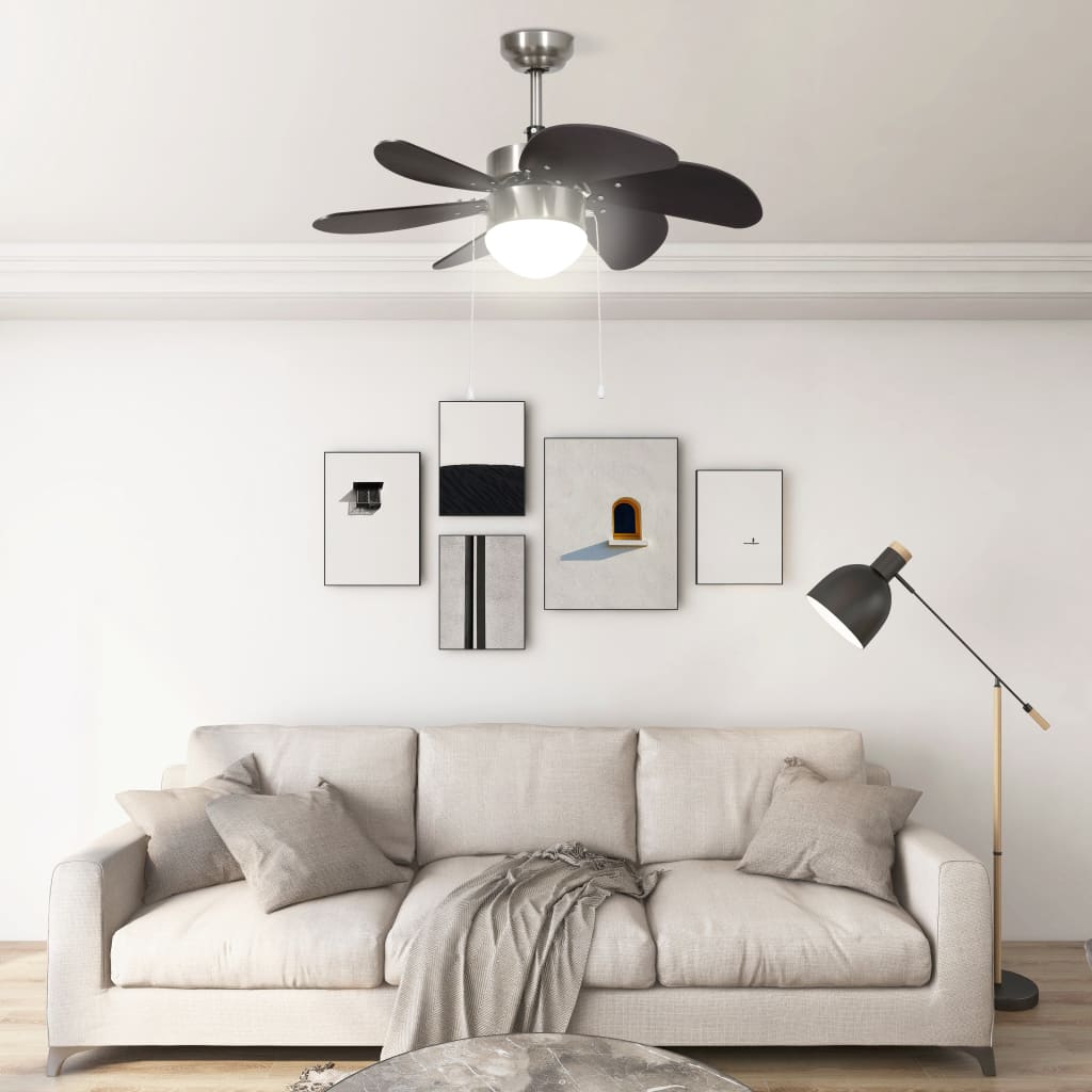 vidaXL Ventilator de tavan cu iluminare, maro închis, 76 cm