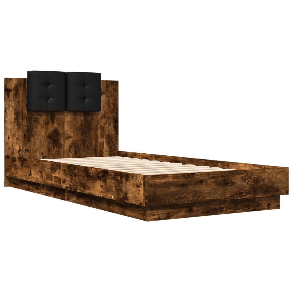 vidaXL Cadru de pat cu tăblie stejar fumuriu 75x190 cm lemn prelucrat