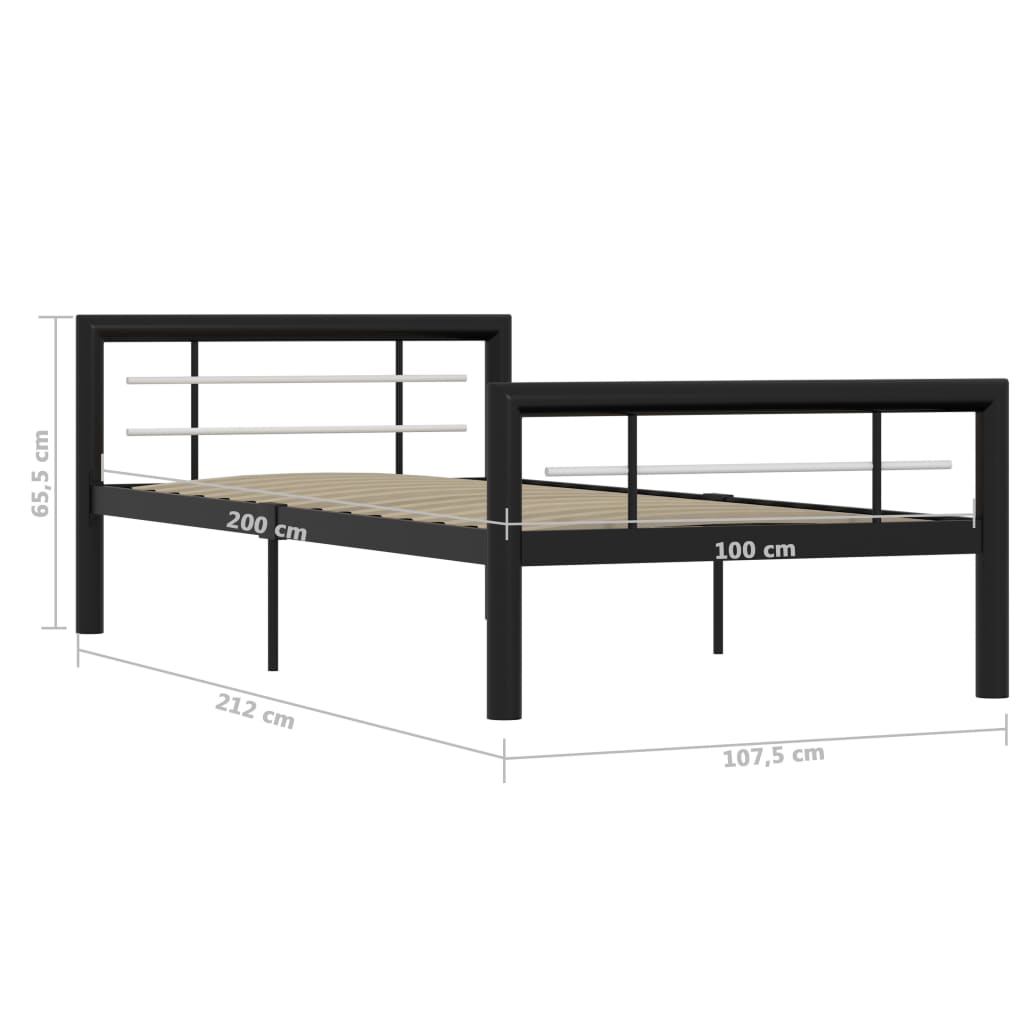 vidaXL Cadru de pat, negru și alb, 90 x 200 cm, metal
