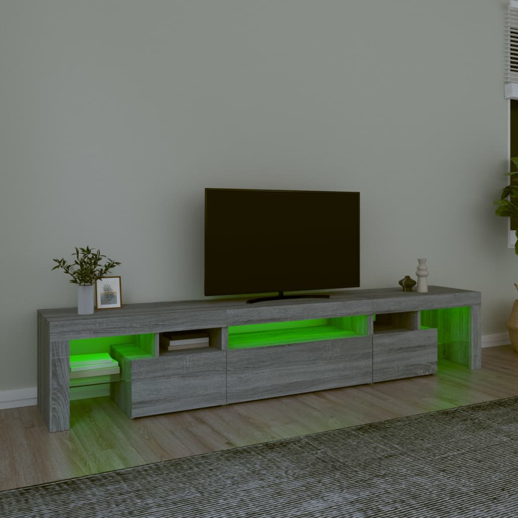 vidaXL Comodă TV cu lumini LED, gri sonoma, 215x36,5x40 cm