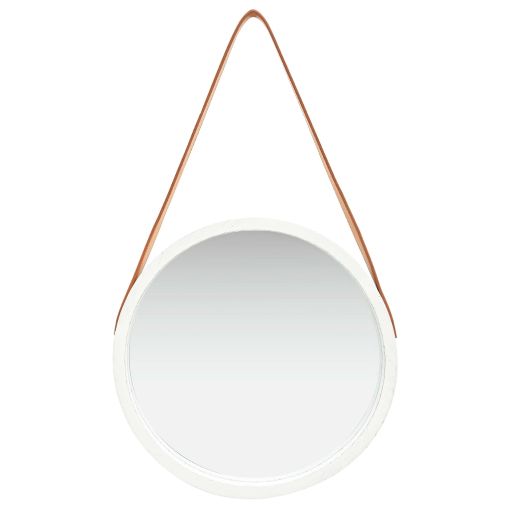 vidaXL Oglindă de perete cu o curea, 40 cm, alb